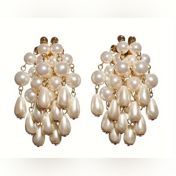 Lele Sadoughi Jewelry - Pearl Cascade Drop Earrings - Gold and Cream